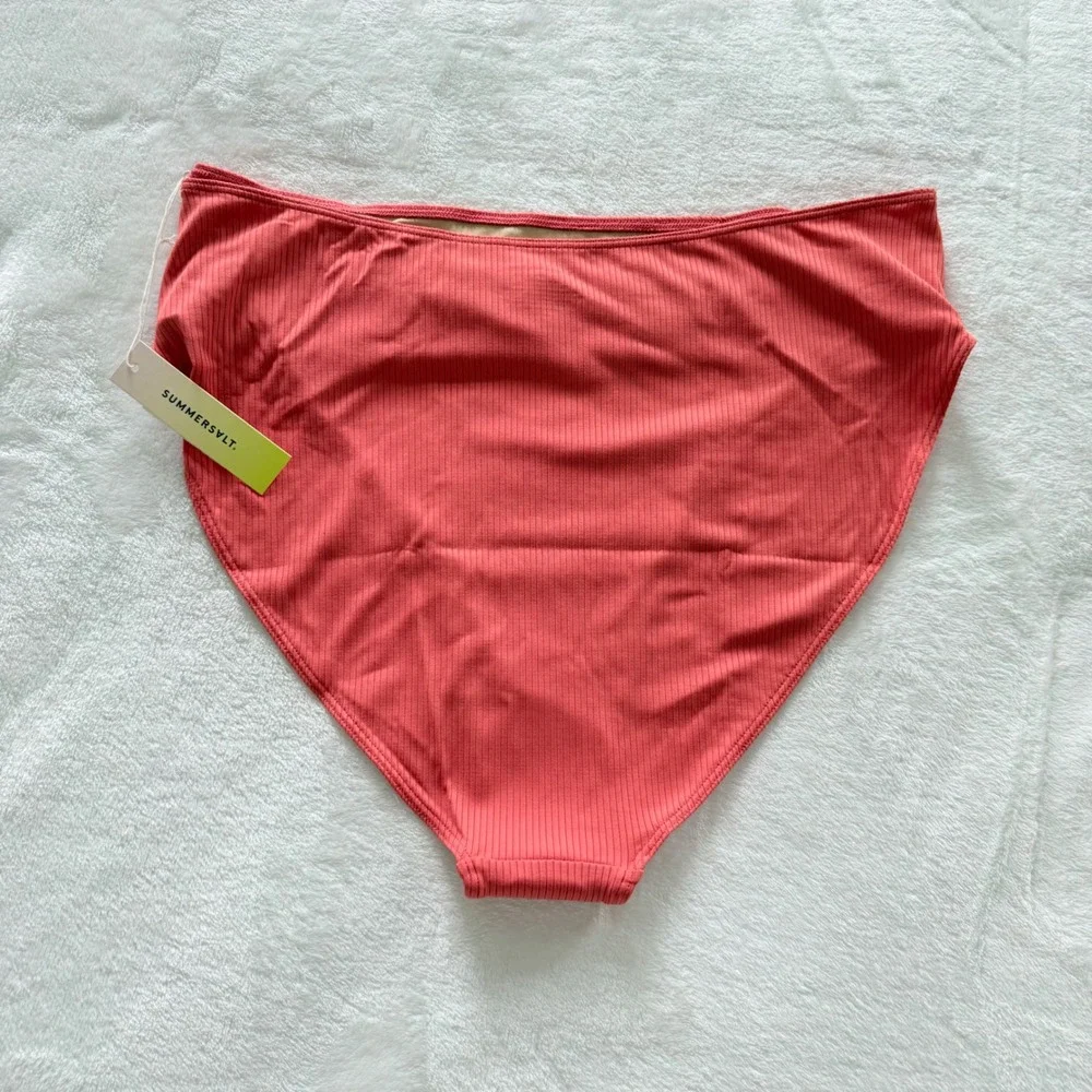 Summersalt Ribbed High Waisted‎ Bikini Bottom Coral Tortoise Ring Size 16 NWT